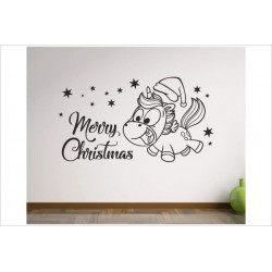 X-MAS Aufkleber Einhorn Pony Kids WOW Sterne  Frohe Weihnachten Merry Christmas Wandaufkleber Wandtattoo Fenster