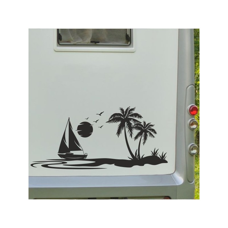 Aufkleber Wohnmobil Wohnwagen Reise Camping Auto Reisemobil Möwe Meer Kompass Globus Strand Palme Urlaub Spruch Familie Zuhause