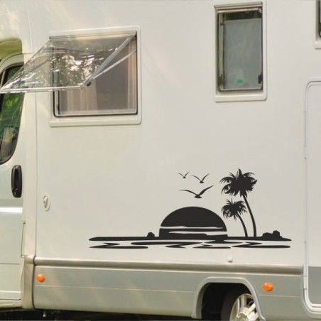 Aufkleber Wohnmobil Wohnwagen Reise Camping Auto Reisemobil Möwe Meer Kompass Globus Strand Palme Urlaub Spruch Familie Zuhause