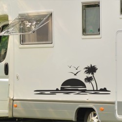 Aufkleber Wohnmobil Wohnwagen Reise Camping Auto Reisemobil Möwe Meer Kompass Globus Strand Palme Urlaub Spruch Familie Zuhause