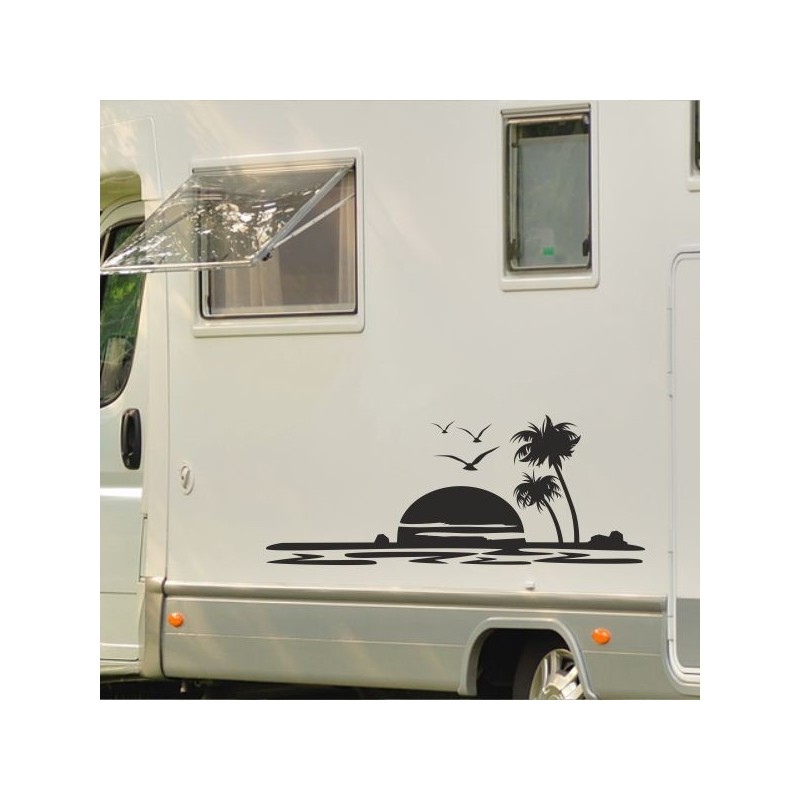 Aufkleber Wohnmobil Wohnwagen Reise Camping Auto Reisemobil Möwe Meer Kompass Globus Strand Palme Urlaub Spruch Familie Zuhause