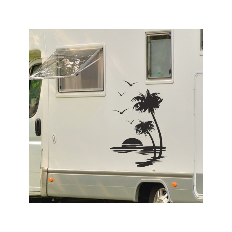 Aufkleber Wohnmobil Wohnwagen Reise Camping Auto Reisemobil Möwe Meer Kompass Globus Strand Palme Urlaub Spruch Familie Zuhause