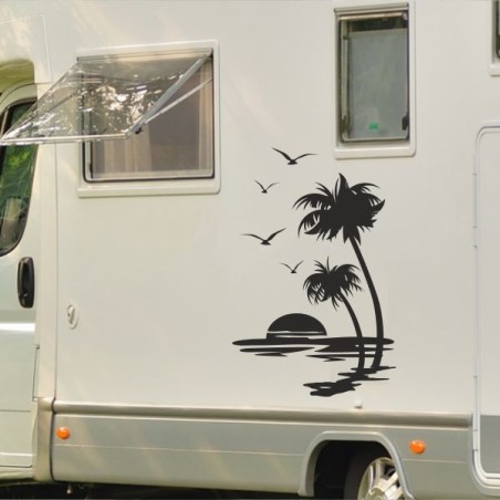 Aufkleber Wohnmobil Wohnwagen Reise Camping Auto Reisemobil Möwe Meer Kompass Globus Strand Palme Urlaub Spruch Familie Zuhause