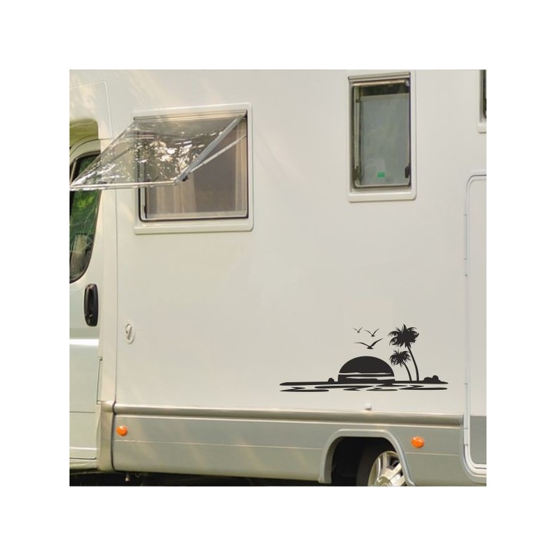 Aufkleber Wohnmobil Wohnwagen Reise Camping Auto Reisemobil Möwe Meer Kompass Globus Strand Palme Urlaub Spruch Familie Zuhause