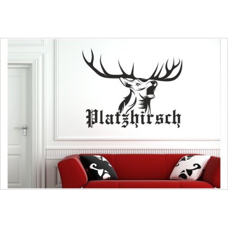 Hirsch Hirschkopf Platzhirsch Geweih Jagd Jäger Landschaft Berge Deer Wandaufkleber Wandtattoo Aufkleber Sticker