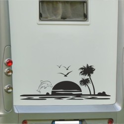 Aufkleber Wohnmobil Wohnwagen Reise Camping Auto Reisemobil Möwe Meer Kompass Globus Strand Palme Urlaub Spruch Familie Zuhause