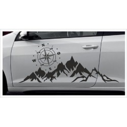 Landschaft Berge Offraod Kompass Windrose XXL Alpen Aufkleber SET Autoaufkleber Sticker