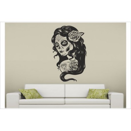 Catrina Sugar Skull Lady Mexiko Day of Death Aufkleber Wand Wandaufkleber Tattoo Wandtatto