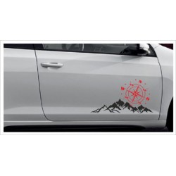 Landschaft 2farbig Berge Offraod Kompass Windrose  Alpen Aufkleber SET Autoaufkleber Sticker