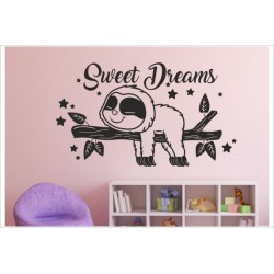 Faultier Sloth  SWEET DREAMS süße Träume Kinder Kids Aufkleber Wand Tattoo Sticker Wandtattoo Wandaufkleber