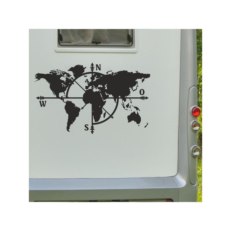 Aufkleber Wohnmobil Wohnwagen Reise Camping Auto Reisemobil Möwe Meer Kompass Globus Strand Palme Urlaub Spruch Familie Zuhause