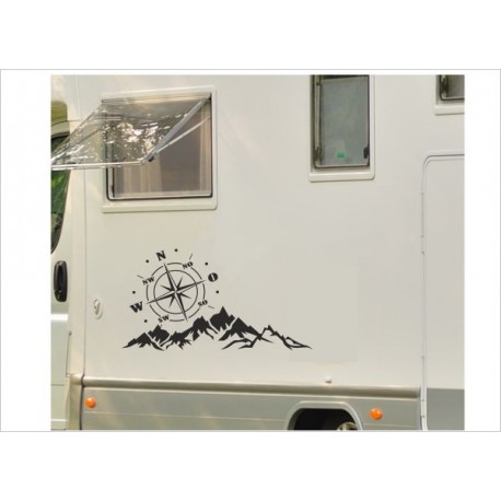 Aufkleber SET Landschaft Berge Kompass Windrose  Wohnmobil Wohnwagen Auto Caravan WOMO