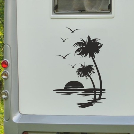 Aufkleber Wohnmobil Wohnwagen Reise Camping Auto Reisemobil Möwe Meer Kompass Globus Strand Palme Urlaub Spruch Familie Zuhause
