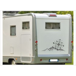 Aufkleber SET Landschaft Berge Sonne Alpen Windrose Kompass  Wohnmobil Wohnwagen Caravan Camper 2farbig Aufkleber Auto