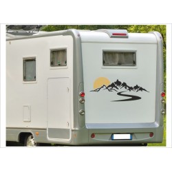 Aufkleber SET Landschaft Berge Alpen Sonne Wohnmobil Wohnwagen Caravan Camper 2farbig Aufkleber Auto