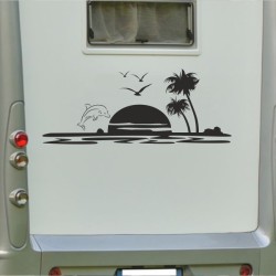 Aufkleber Wohnmobil Wohnwagen Reise Camping Auto Reisemobil Möwe Meer Kompass Globus Strand Palme Urlaub Spruch Familie Zuhause