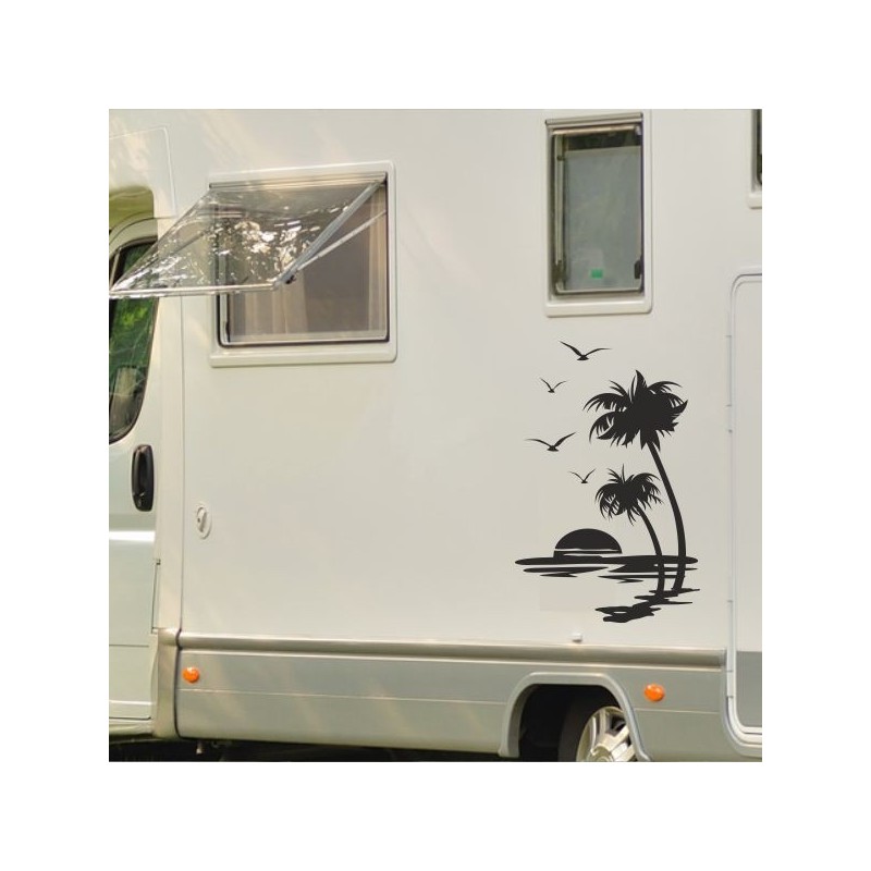 Aufkleber Wohnmobil Wohnwagen Reise Camping Auto Reisemobil Möwe Meer Kompass Globus Strand Palme Urlaub Spruch Familie Zuhause