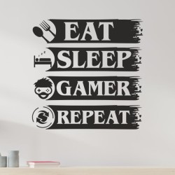 Wandaufkleber Wandtattoo Aufkleber Wand Tattoo Sticker Gamer Game Spiel Konsole Zocken Spielen Game Over Eat Sleep Repeat Level