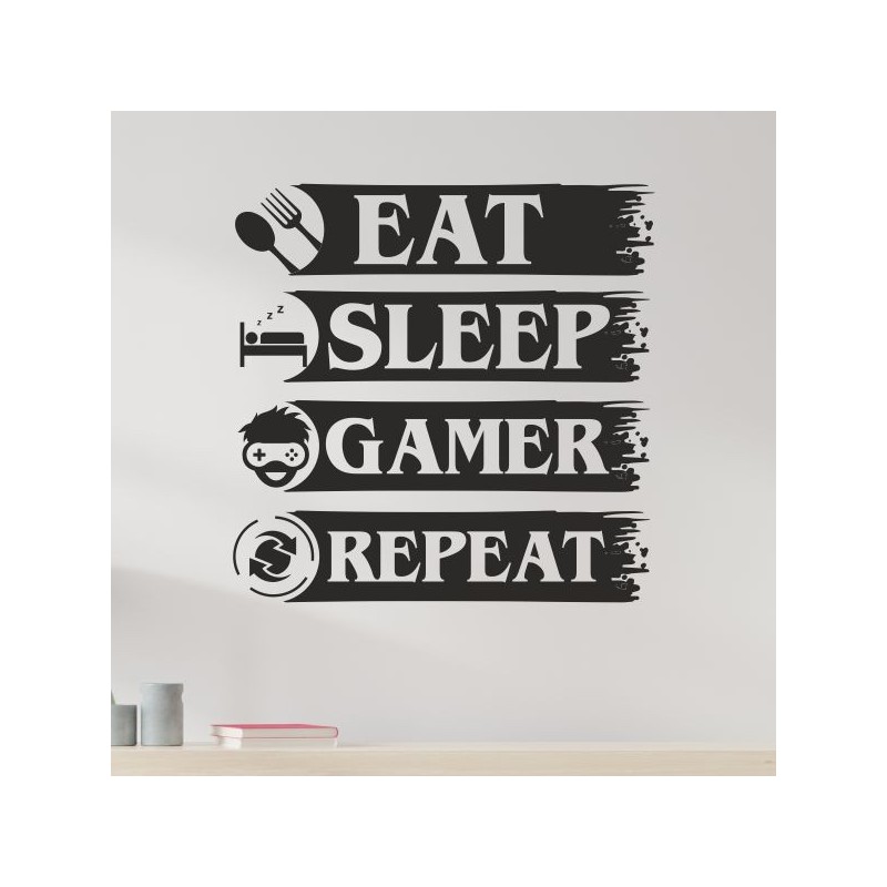 Wandaufkleber Wandtattoo Aufkleber Wand Tattoo Sticker Gamer Game Spiel Konsole Zocken Spielen Game Over Eat Sleep Repeat Level