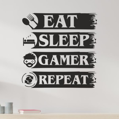 Wandaufkleber Wandtattoo Aufkleber Wand Tattoo Sticker Gamer Game Spiel Konsole Zocken Spielen Game Over Eat Sleep Repeat Level