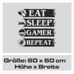 Wandaufkleber Wandtattoo Aufkleber Wand Tattoo Sticker Gamer Game Spiel Konsole Zocken Spielen Game Over Eat Sleep Repeat Level