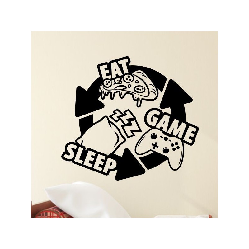Wandaufkleber Wandtattoo Aufkleber Wand Tattoo Sticker Gamer Game Spiel Konsole Zocken Spielen Game Over Eat Sleep Repeat Level