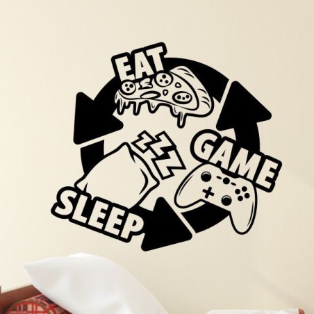 Wandaufkleber Wandtattoo Aufkleber Wand Tattoo Sticker Gamer Game Spiel Konsole Zocken Spielen Game Over Eat Sleep Repeat Level