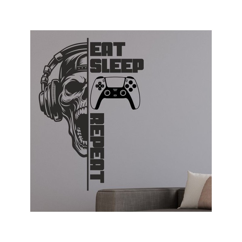Wandaufkleber Wandtattoo Aufkleber Wand Tattoo Sticker Gamer Game Spiel Konsole Zocken Spielen Game Over Eat Sleep Repeat Level