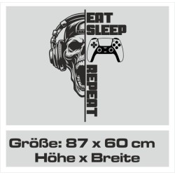 Wandaufkleber Wandtattoo Aufkleber Wand Tattoo Sticker Gamer Game Spiel Konsole Zocken Spielen Game Over Eat Sleep Repeat Level
