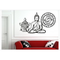 Wandaufkleber Buddha Buddhist  Meditation Indien Mönch Yin Yang Einklang  Aufkleber Wandtattoo Wandsticker