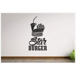 Fast Food Burger Küche Pommes Snack Imbiss Star Burger Wandaufkleber Wandtattoo Aufkleber Sticker