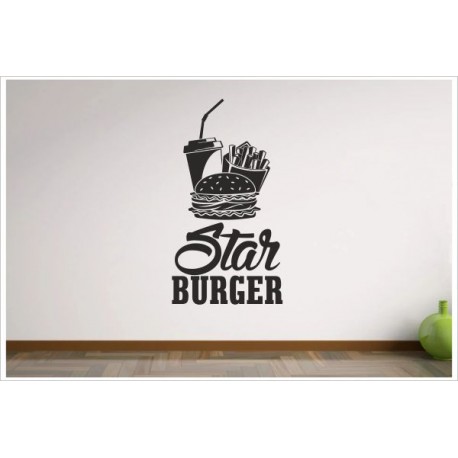 Fast Food Burger Küche Pommes Snack Imbiss Star Burger Wandaufkleber Wandtattoo Aufkleber Sticker