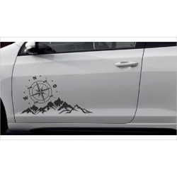 Offroad Aufkleber SET Kompass Windrose Berge Landschaft Panorama Auto Car 4x4