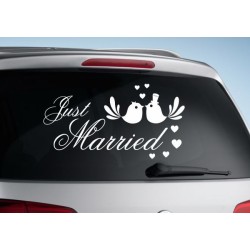 Aufkleber Just Married Ehe Hochzeit Paar Liebe Herz Ringe Datum Namen