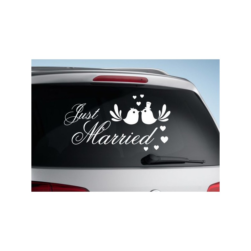 Aufkleber Just Married Ehe Hochzeit Paar Liebe Herz Ringe Datum Namen