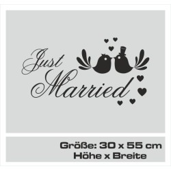 Aufkleber Just Married Ehe Hochzeit Paar Liebe Herz Ringe Datum Namen