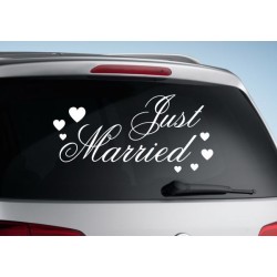 Aufkleber Just Married Ehe Hochzeit Paar Liebe Herz Ringe Datum Namen