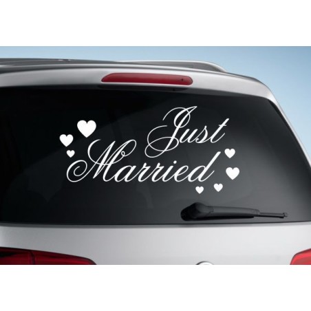 Aufkleber Just Married Ehe Hochzeit Paar Liebe Herz Ringe Datum Namen