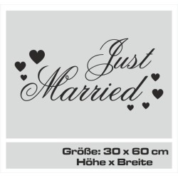 Aufkleber Just Married Ehe Hochzeit Paar Liebe Herz Ringe Datum Namen