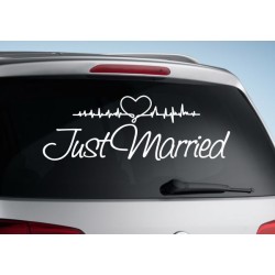 Aufkleber Just Married Ehe Hochzeit Paar Liebe Herz Ringe Datum Namen