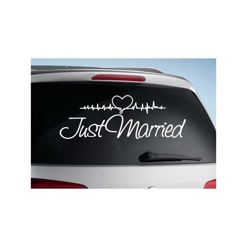 Aufkleber Just Married Ehe Hochzeit Paar Liebe Herz Ringe Datum Namen