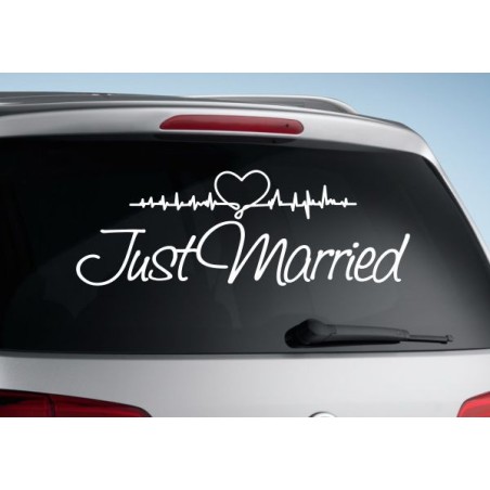 Aufkleber Just Married Ehe Hochzeit Paar Liebe Herz Ringe Datum Namen