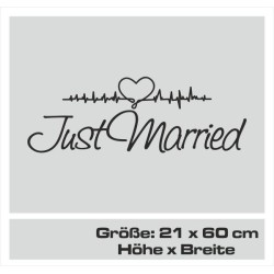 Aufkleber Just Married Ehe Hochzeit Paar Liebe Herz Ringe Datum Namen