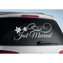 Aufkleber Just Married Ehe Hochzeit Paar Liebe Herz Ringe Datum Namen