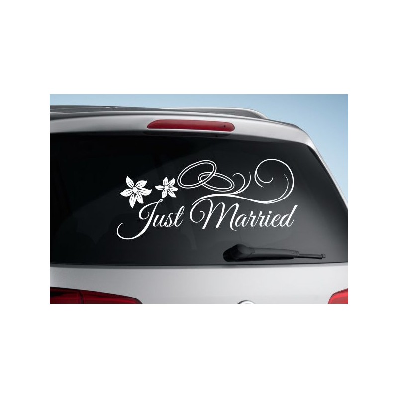 Aufkleber Just Married Ehe Hochzeit Paar Liebe Herz Ringe Datum Namen