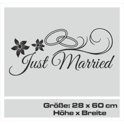 Aufkleber Just Married Ehe Hochzeit Paar Liebe Herz Ringe Datum Namen