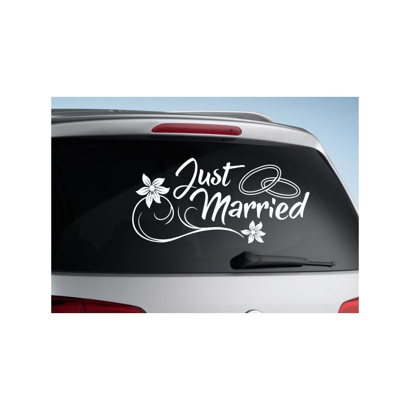 Aufkleber Just Married Ehe Hochzeit Paar Liebe Herz Ringe Datum Namen
