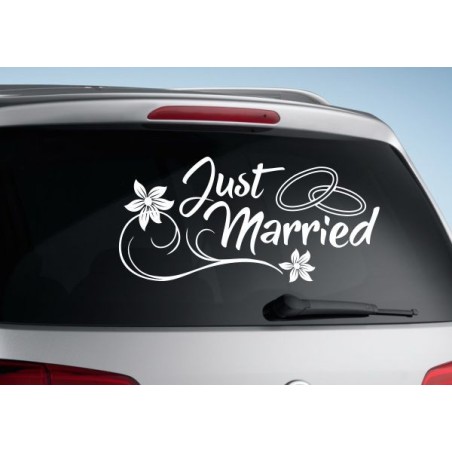 Aufkleber Just Married Ehe Hochzeit Paar Liebe Herz Ringe Datum Namen