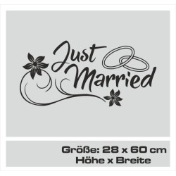 Aufkleber Just Married Ehe Hochzeit Paar Liebe Herz Ringe Datum Namen