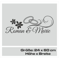 Aufkleber Just Married Ehe Hochzeit Paar Liebe Herz Ringe Datum Namen